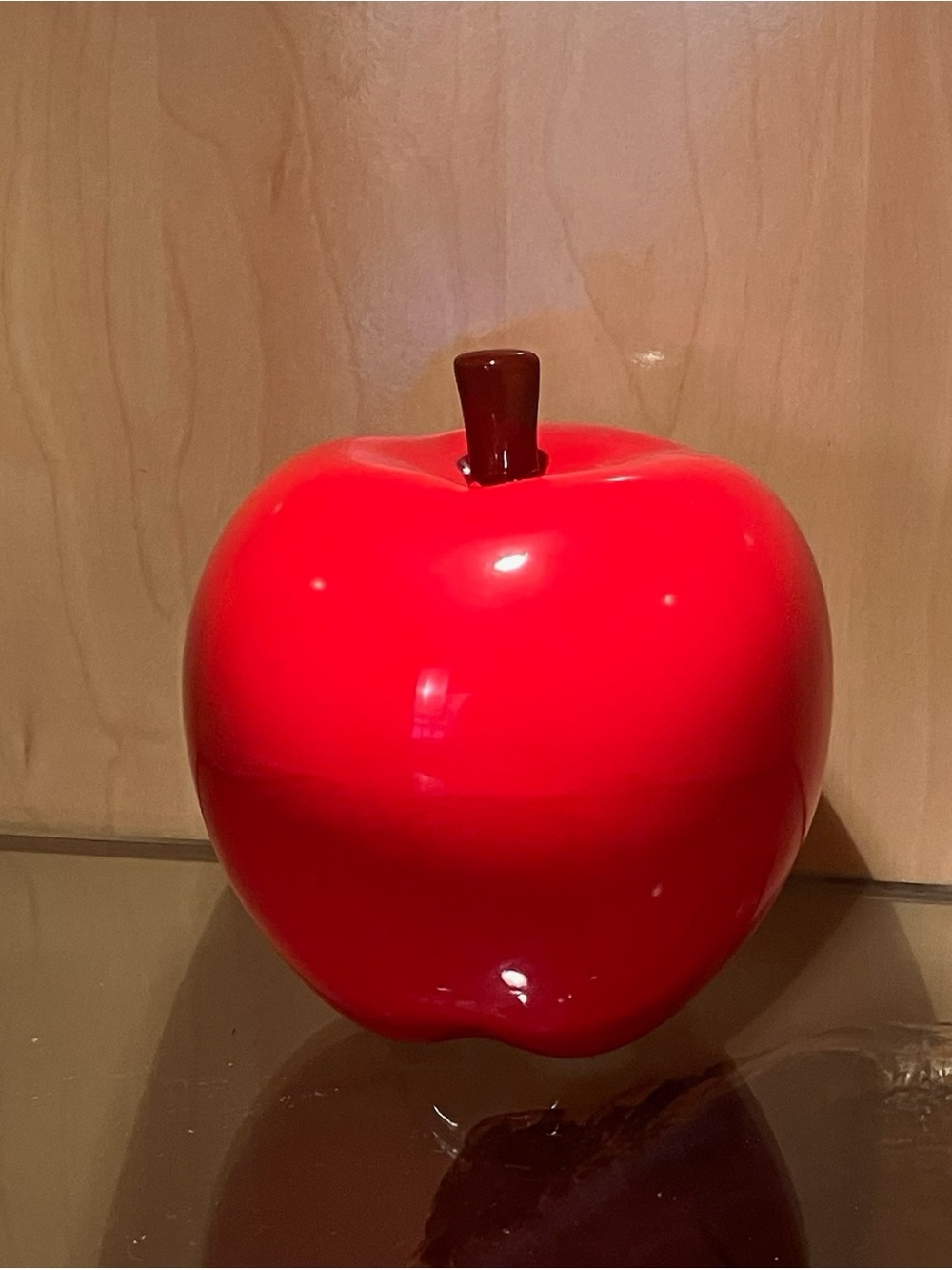Large Glossy Red Ceramic Apple Sculpture Figurine